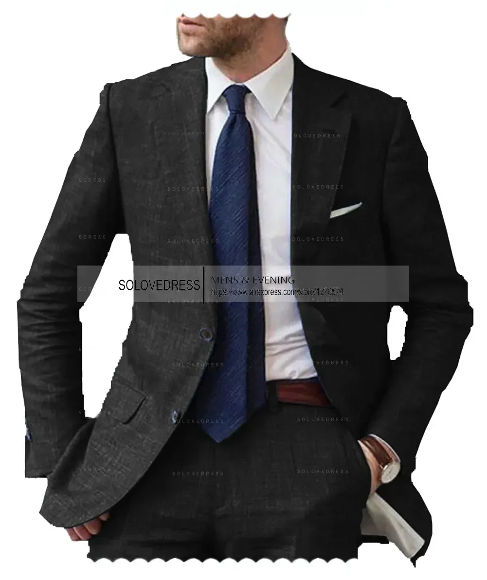 

New Linen Men's Suit's 2-Piece Blazer Pants 2024 Best Man Notched Lapel Slim Fit Business Waistcoat For Groomsmen For Wedding