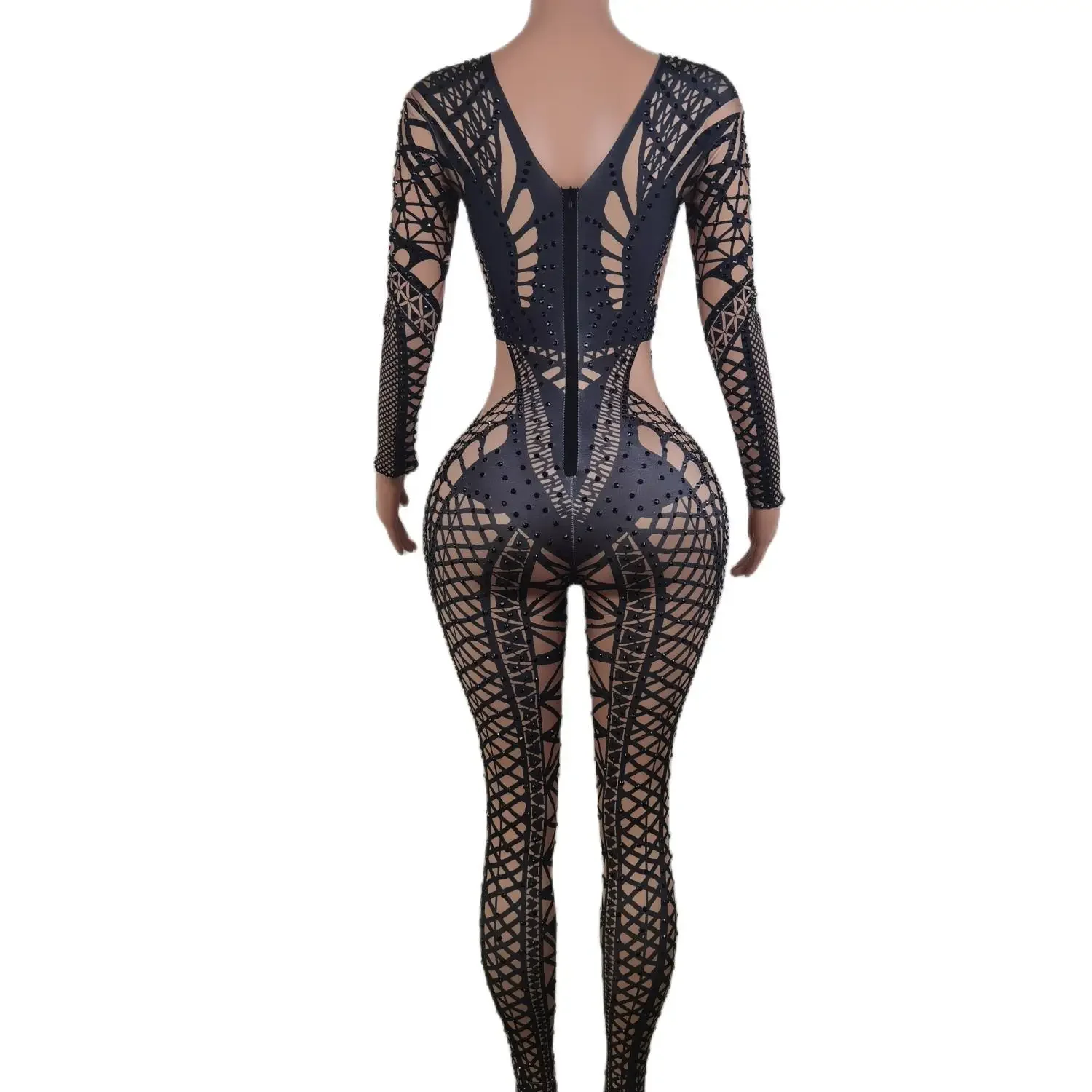 New Fashion Black Diamond Glitter Bodysuit Lady Dancer Singer Stage Performance Costumes Sexy Bodycon Birthday Party Prom Outfit