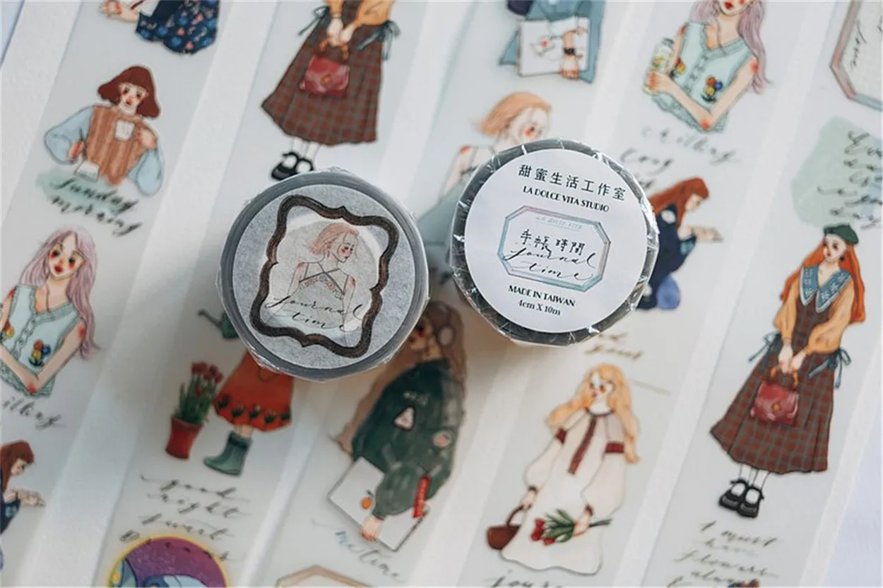 La Dolce Vita Studio Vintage Journal Time Girl Washi PET Tape for Planner Card Making DIY Scrapbooking Plan Decorative Sticker