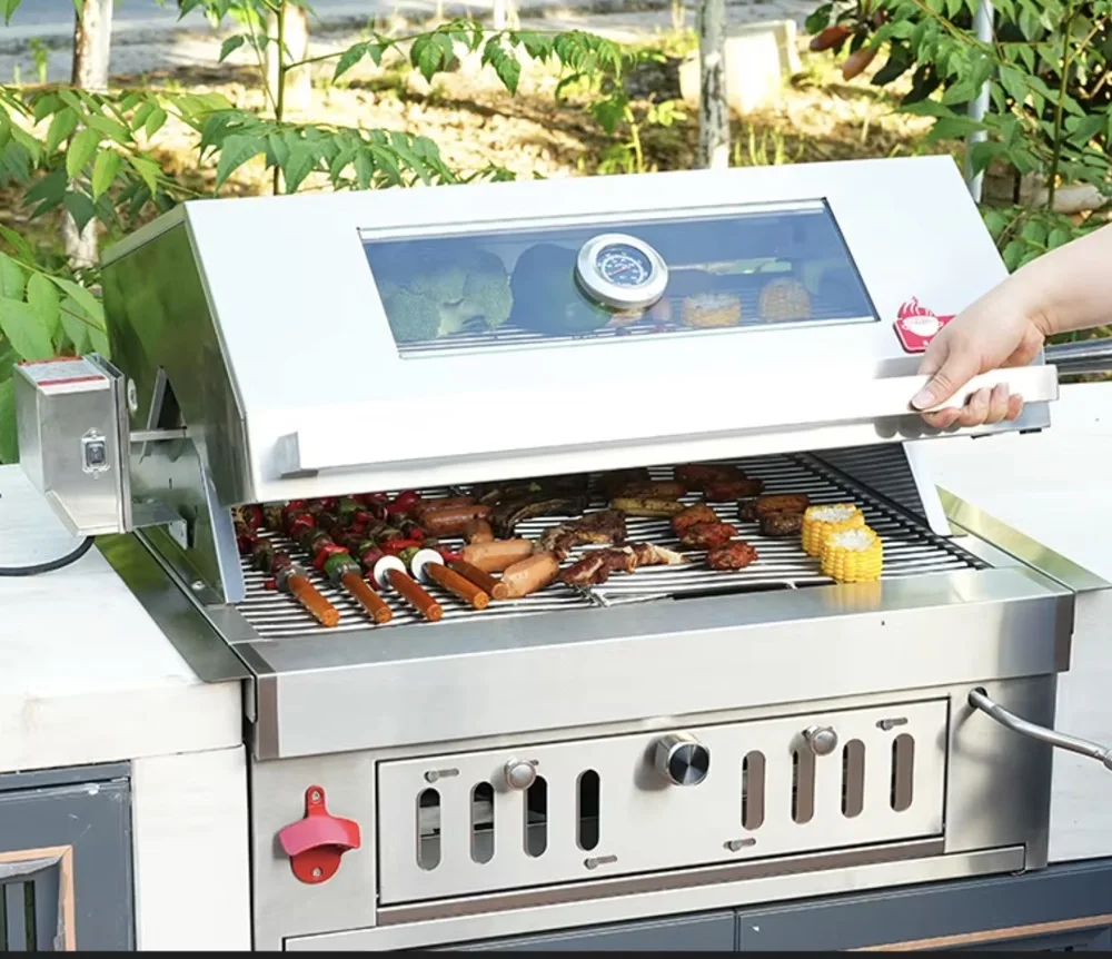 Hot Sale Outdoor Camping Barbeque Grill Multifunction Built in Charcoal Double Use BBQ Grill for Cooking