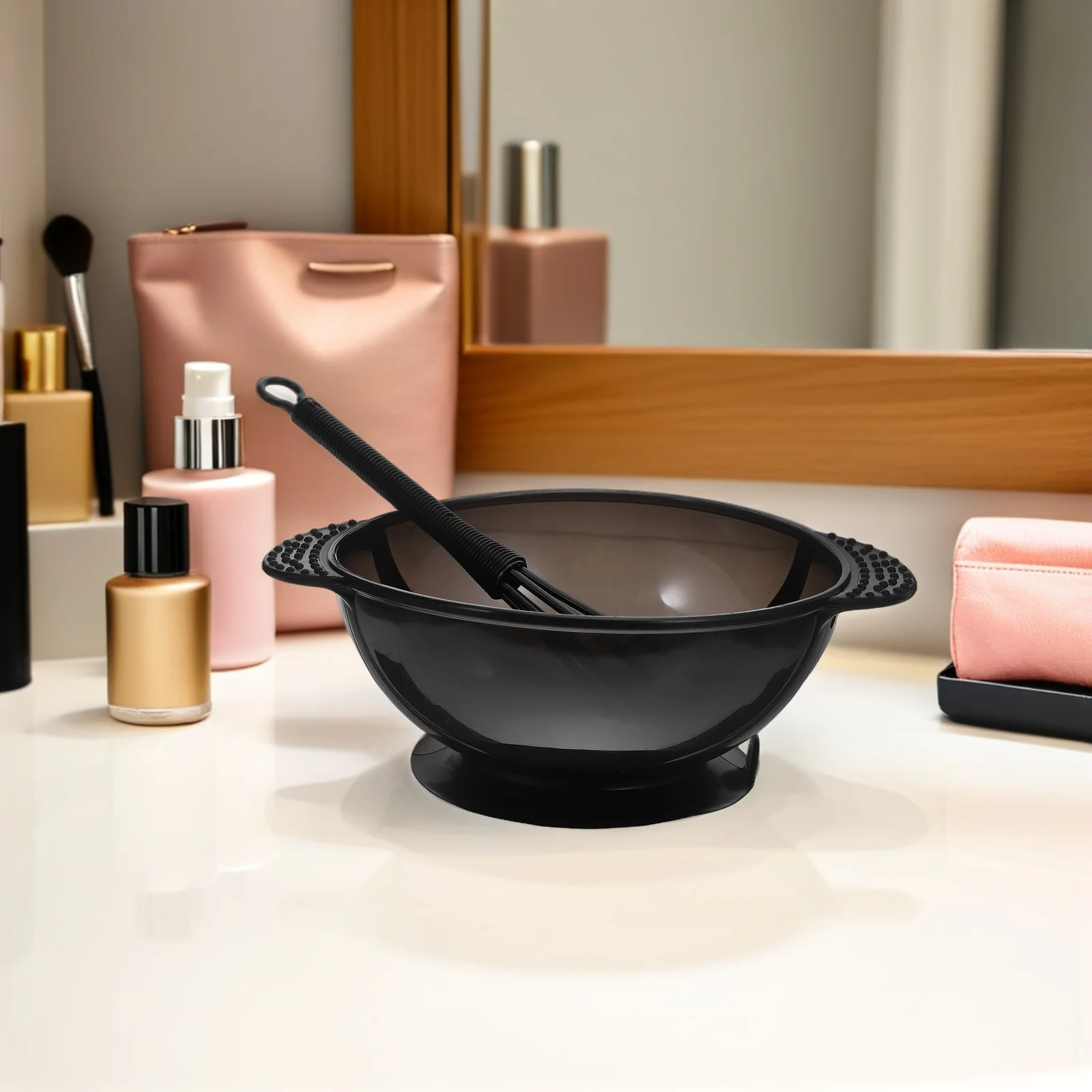 

2 set Hair Dyeing Bowl Agitator Set Black Suction Cup Stable Salon Professional Hair Coloring Tools Kit Washable Reusable