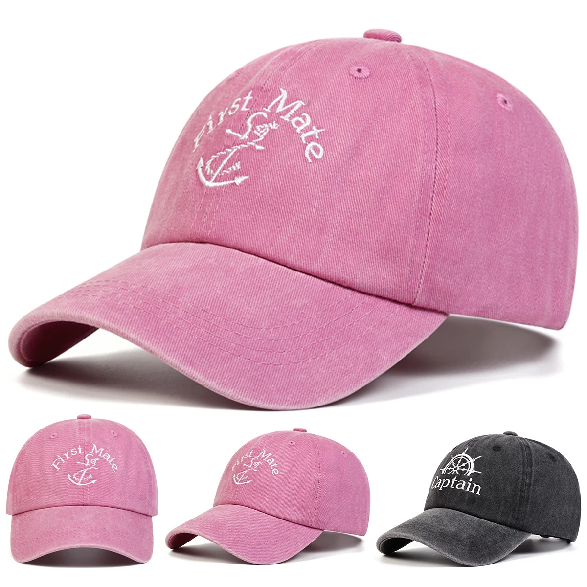 Unisex Captain/First Mate Letter Embroidery Wash Baseball Caps Spring and Autumn Outdoor Adjustable Casual Hats Sunscreen Hat