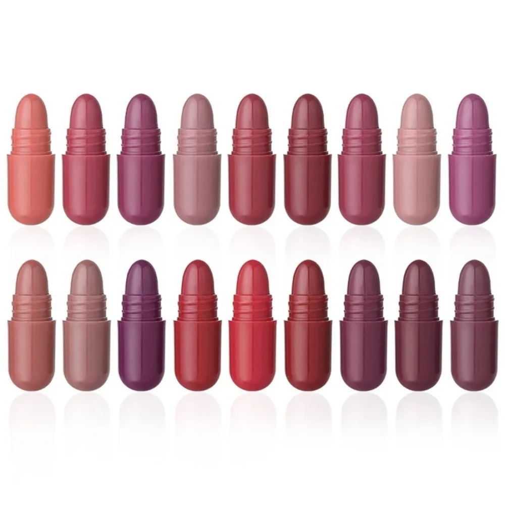 18pcs Soft Matte Finish Capsule Lipstick Set Long Lasting Travel Size Lip Gloss Stick Non-Sticky Texture Mini Lip Balm