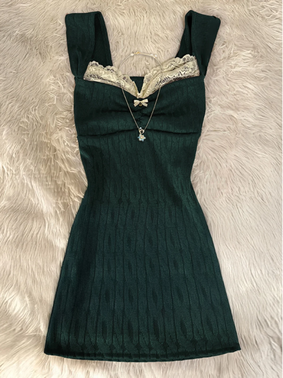 Profond een dentelle garniture tricoté sangle Dr Vintage rétro Sle femmes début automne Faion a-ligne Dr tenue décontracté