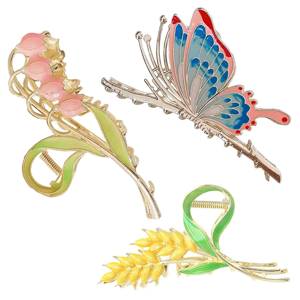 

3Pcs Hair Clip Set Large Metal Claw Clips for Women Flower Butterfly Jaw Clamps Styling Tool for Thick Long Fine Hair
