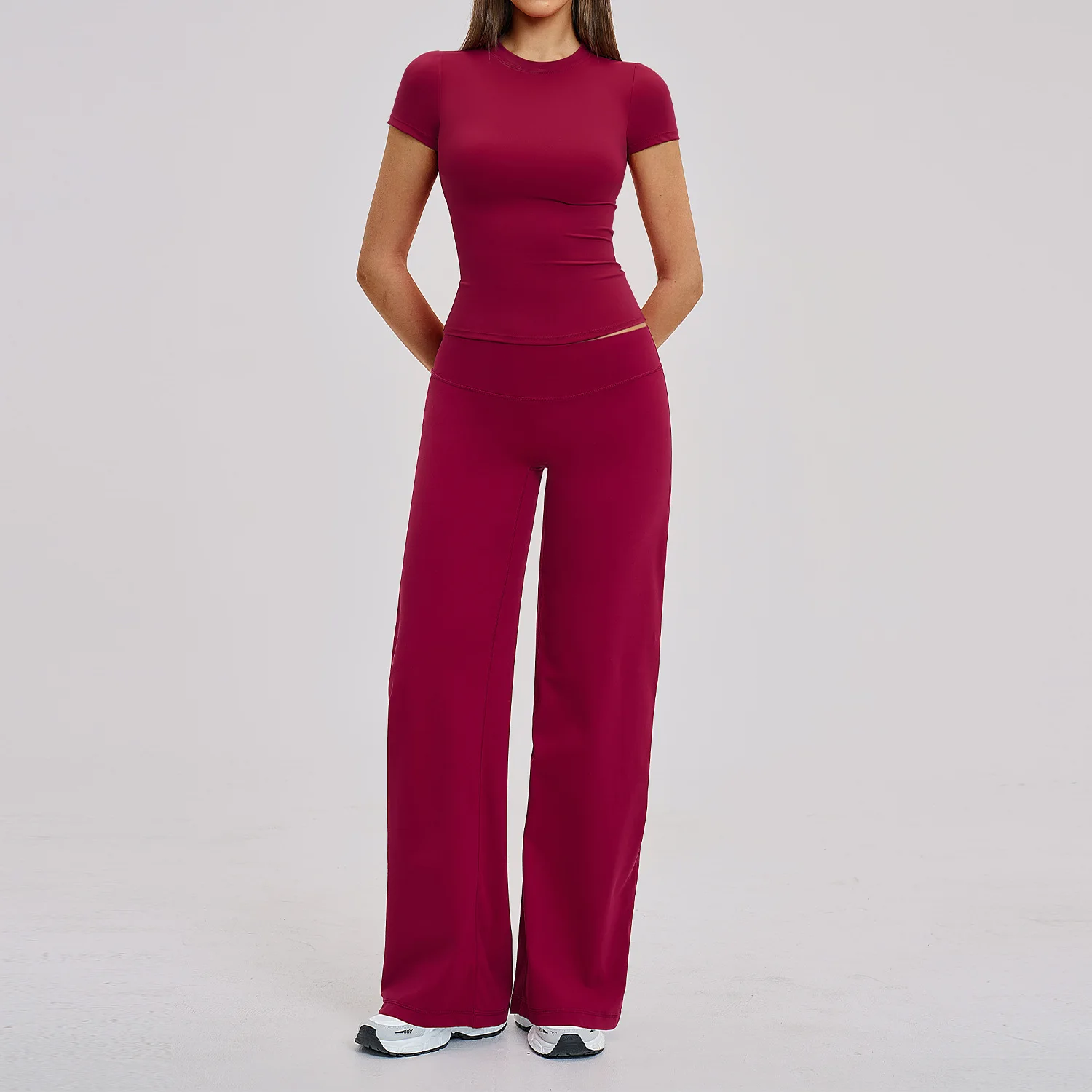 2 Pieces Yoga Set Gym Clothes Sportswear Yoga Suits Women Sports Outfits Fitness Short Sleeve Crop Top Tracksuits Gym Leggings