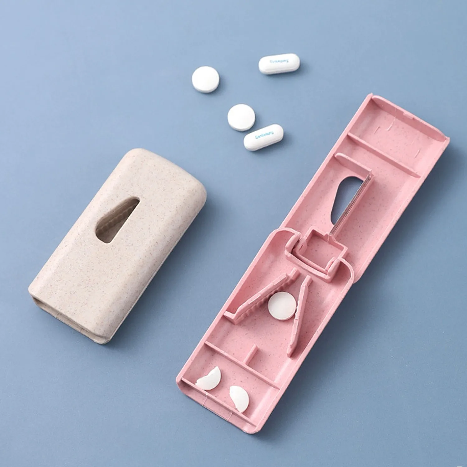 Creativity of Wheat Plastic Medicine Cutter Rectangular Elderly Tablet Divider Medicine Cutter Pill Box Three Colors