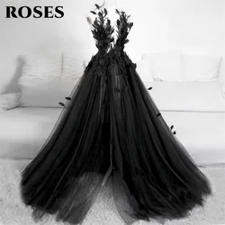 ROSES-Robe de Mariée Classique en Plumes Noires pour Femme, Tenue d'Anniversaire de Princesse, de Luxe, pour Patients, Mariage, Quelle que soit l'image Réelle Personnalisée