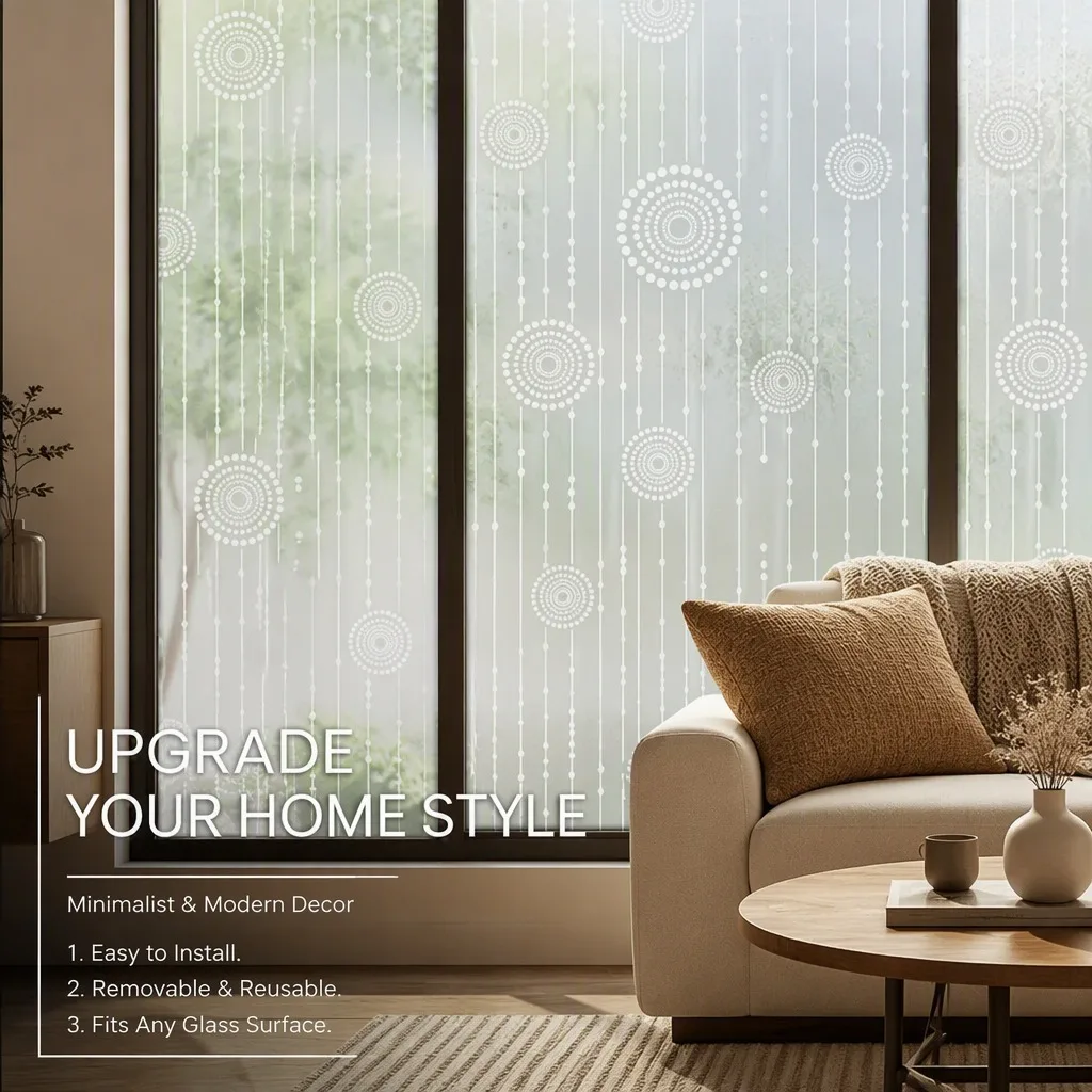 Static Cling Frosted Privacy Window Film Roll Leaf Pattern Heat Block UV Block for Bathroom Balcony Door Window