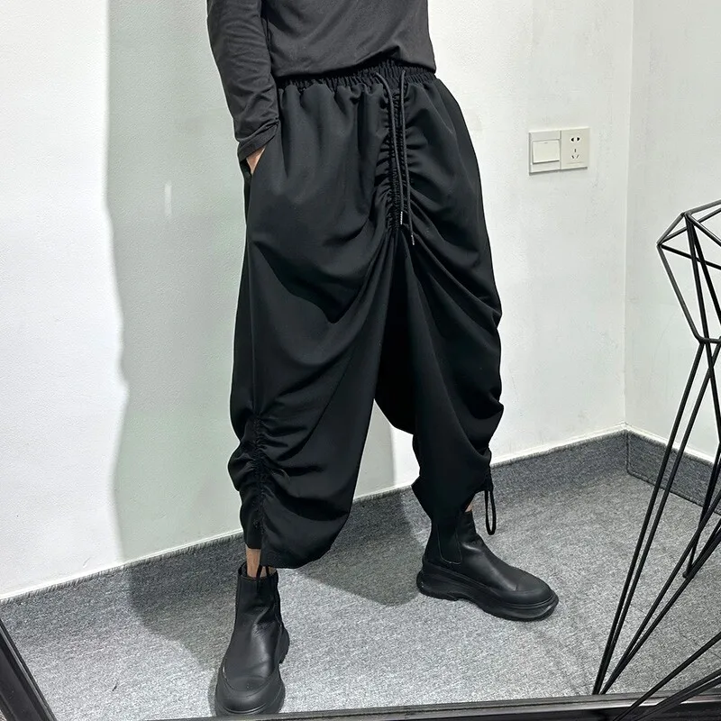Avant-Garde Japanese Fashion Design Vintage Crumpled Cropped Pants Hair Stylist Popular Leisure Loose Straight-Leg Men and Women