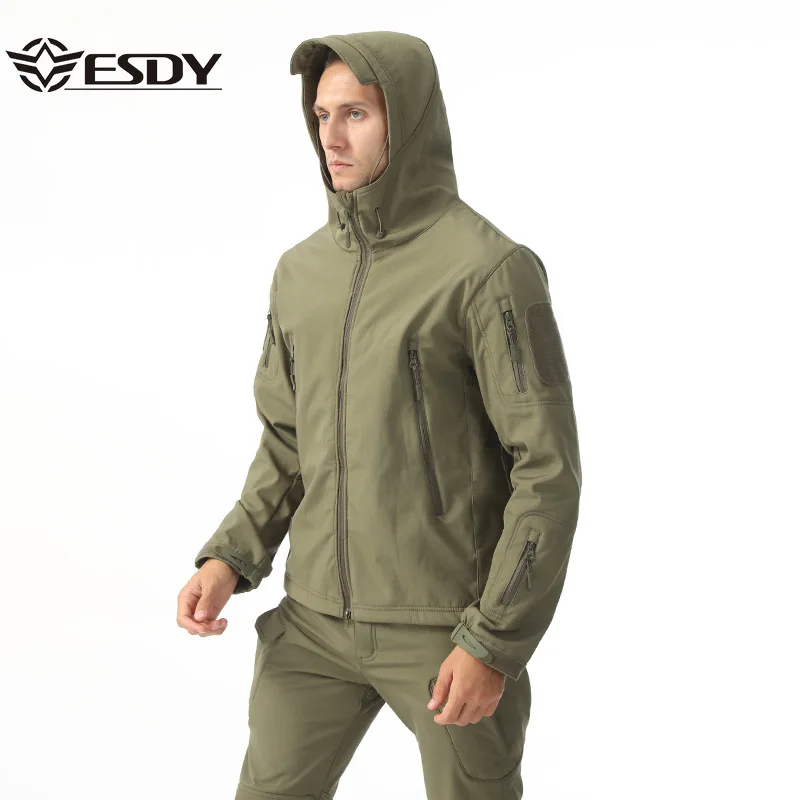 ESDY Camouflage Soft Shell Plus Fleece Tactical Clothing Men's Winter Warmth Jacket Pants set for Outdoor Hunting Hiking