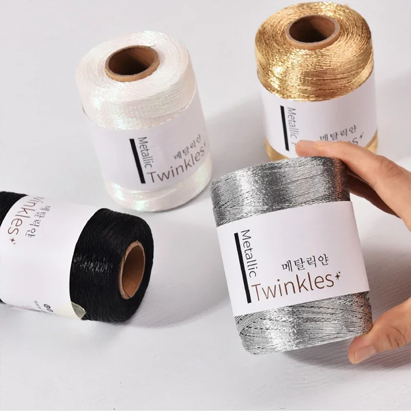 1-ロール銀糸かぎ針編み糸グリッターゴールドコード-diy-手作りニットかぎ針編みハンドバッグ財布衣類縫製アクセサリー