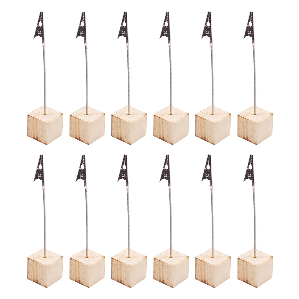 

24pcs Memo Clip Holder Vintage Wooden Cube Base Notepad Stand Office Desk Organizer Business Card Photo Holders Alligator Clip