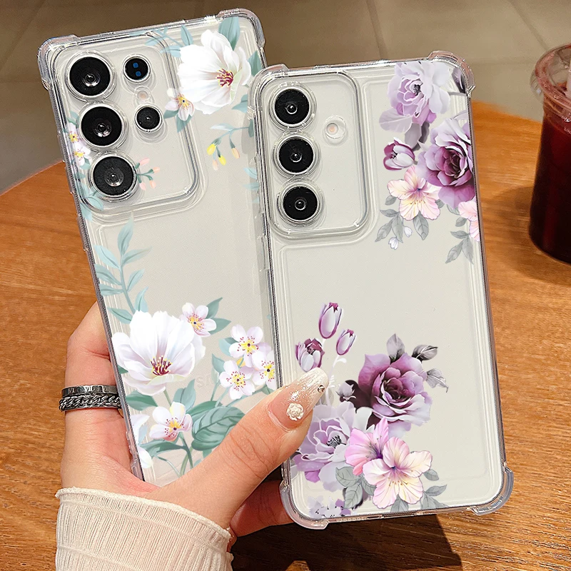 Case For Samsung Galaxy A57 A37 A17 A56 A16 A55 A36 A26 A15 A35 A54 A53 Flowers Floral Pattern Clear Shockproof Soft Phone Cover