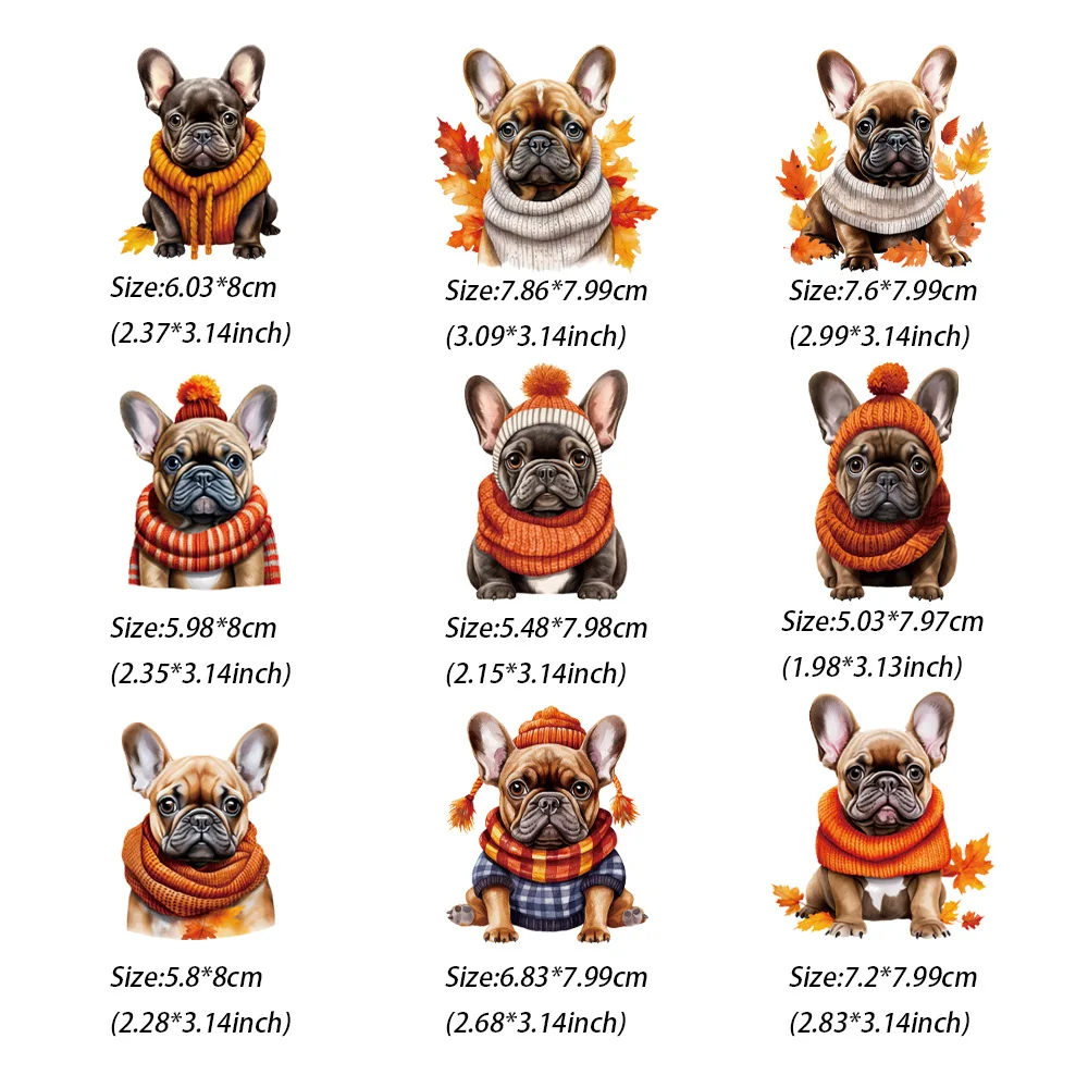 9 piece Bulldog Animal head portrait DIY Thermo Sticker Decals Heat ironing Transfer Clothes Clothing Crafts  Accessory Stickers