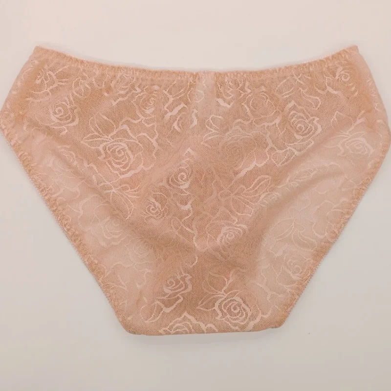 Man's Pink Mesh Lace Rose Pattern Sexy Comfortable Briefs mid Waist Convex Pouch Sissy Live Show Dance Costume Underwear