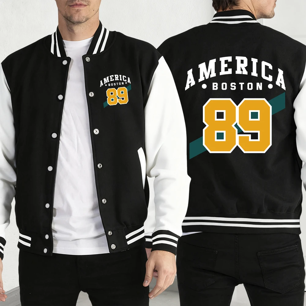 

American Boston Number 89 Print Baseball Jersey Men Japan Creative Street Y2K Streetwear Hip Hop Fleece Jacket Fashion Menwear