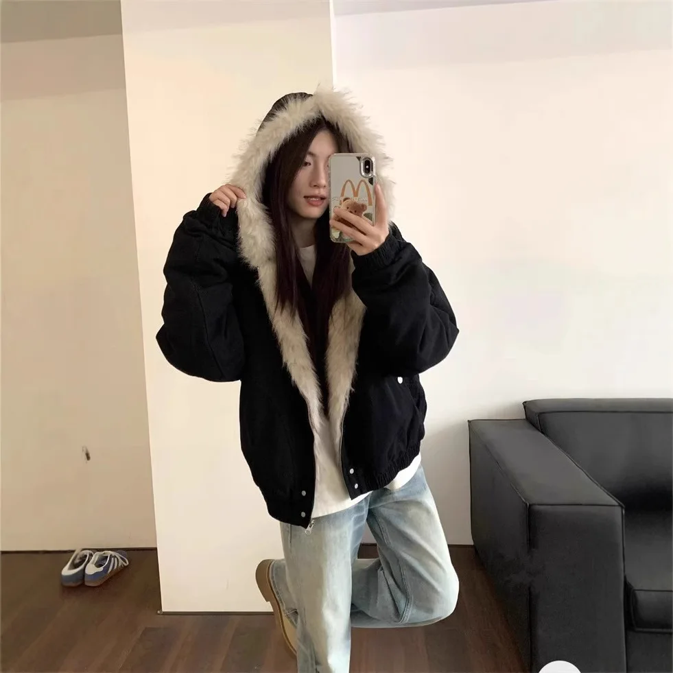 Doudoune épaisse à col en fausse fourrure pour femme, vêtements de travail d'hiver, vêtements d'extérieur pour couple, Style américain, nouveau manteau en coton pour automne et hiver