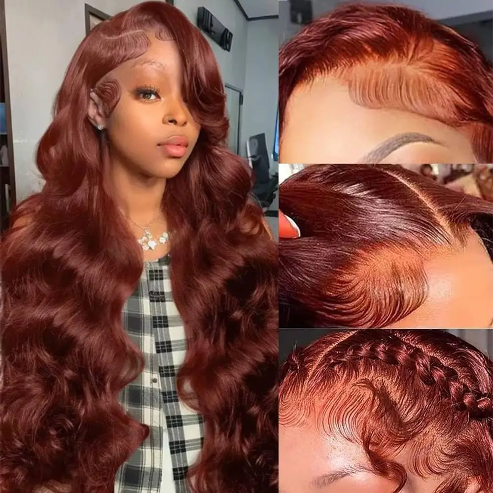 

HD Lace Front Wig Brown Red Long Curly Highlight Red Body Wave Wigs For Men Women 13x4 13x6 Hd Lace Frontal Wig