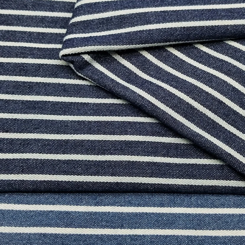 Striped Cotton Jeans Fabric After Washed Denim Handcrafts Clothing Sewing Materials Pant Dress Doll Toy Telas 50X150cm