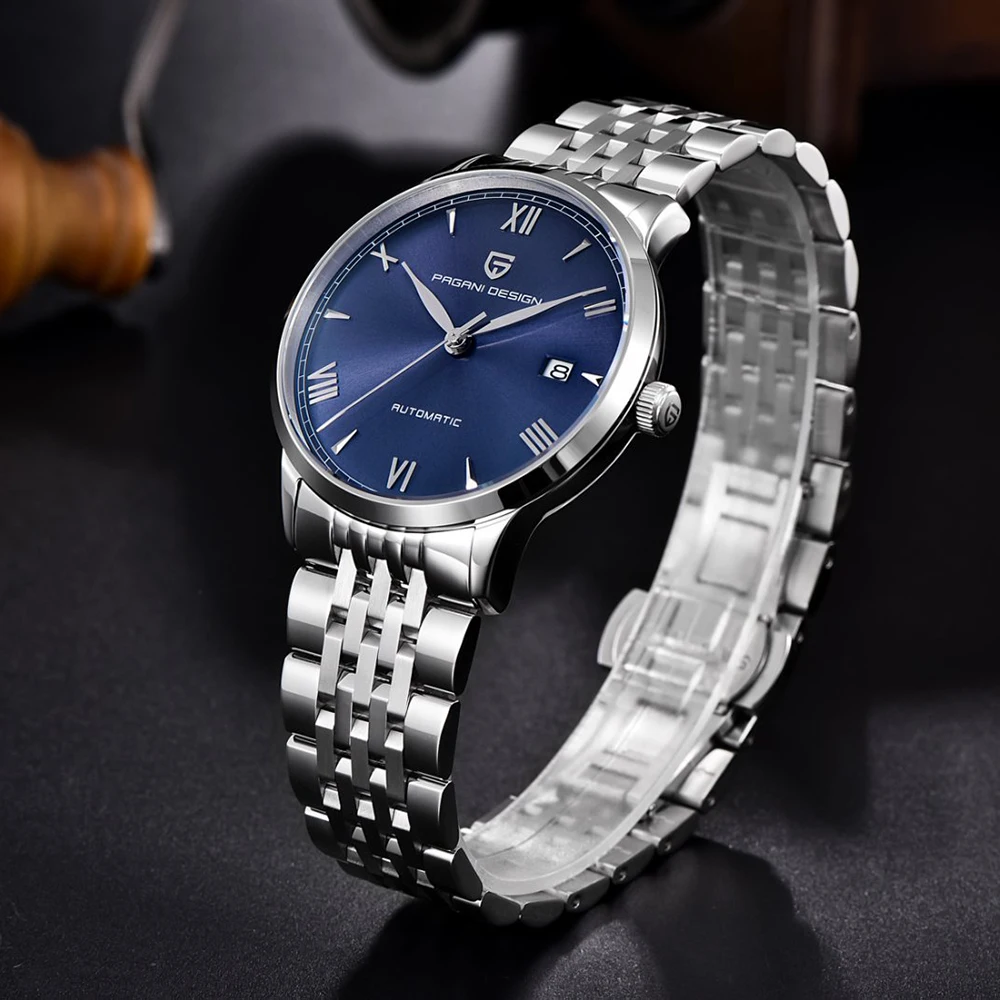 New PAGANI DESIGN Luxury Mechanical Automatic Watch Stainless Steel Simple Calendar Business European American Style Watches+box