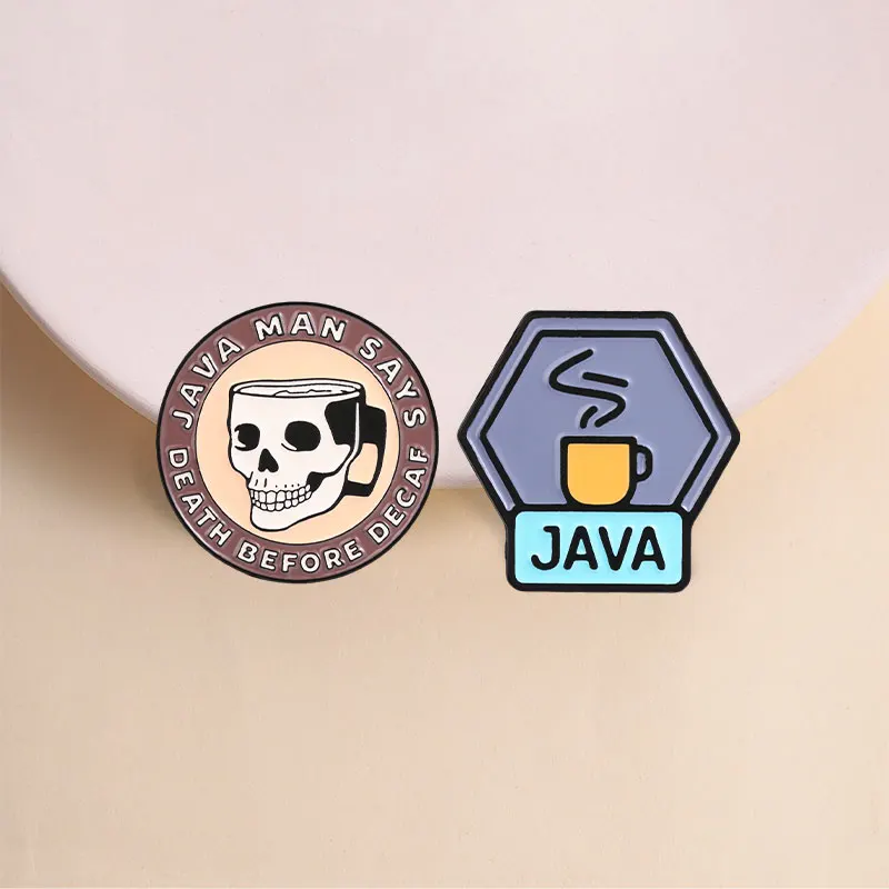 Skull Coffee Cup Java Coffee Enamel Pins Java Man Says Death Before Decaf  Brooches Coffee Lover Badge Fashion Jewelry Gifts