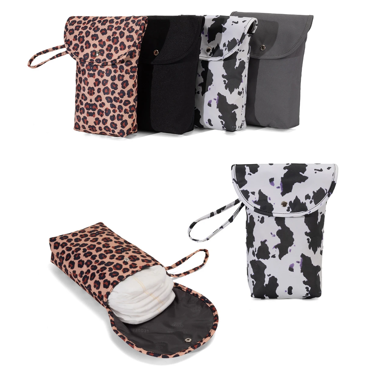 Baby Diaper Bag Mummy Storage Pouch Nappy Organizer Leopard Print Waterproof Wet Dry Pack Insert Tote Purse Stroller Carry Bag