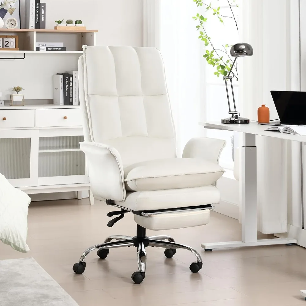 Office Chair, Modern Home Office Desk Chairs with Wheels and Extendable Footstool, Adjustable Backrest, Bedroom Computer Chair