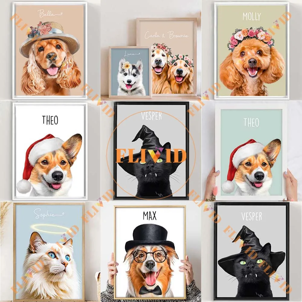 

Custom Dog Cat Pets Portrait Prints Animals Poster Wall Art Canvas Painting Wall Pictures For Living Room Home Decor Unframed