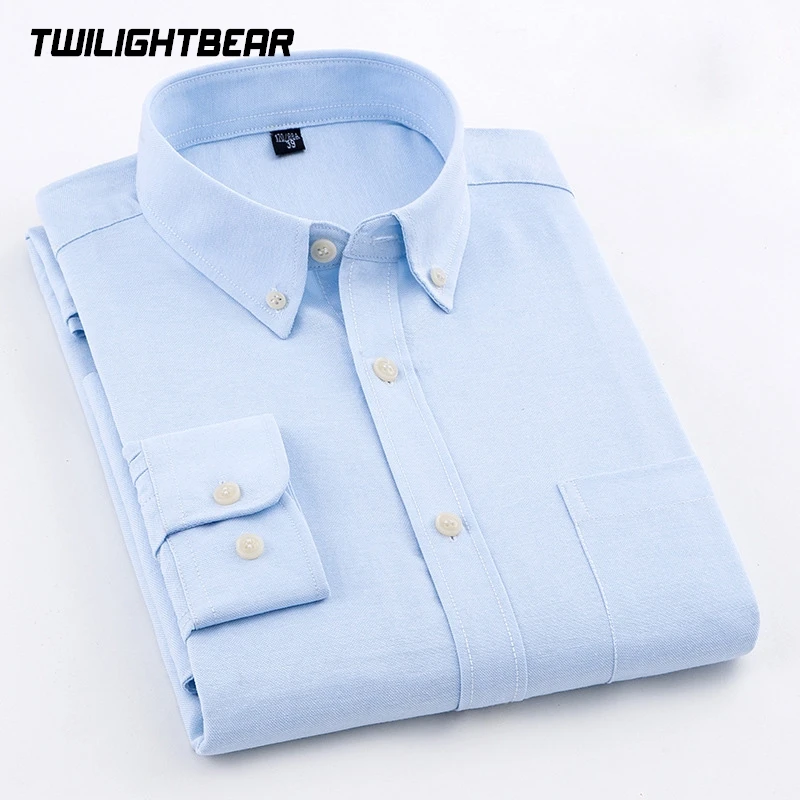 Classic Oxford Men's Shirt Cotton Long Sleeve Dress Shirts Solid Business Office Shirts Men Clothing Working Blouse 38-44 AF881