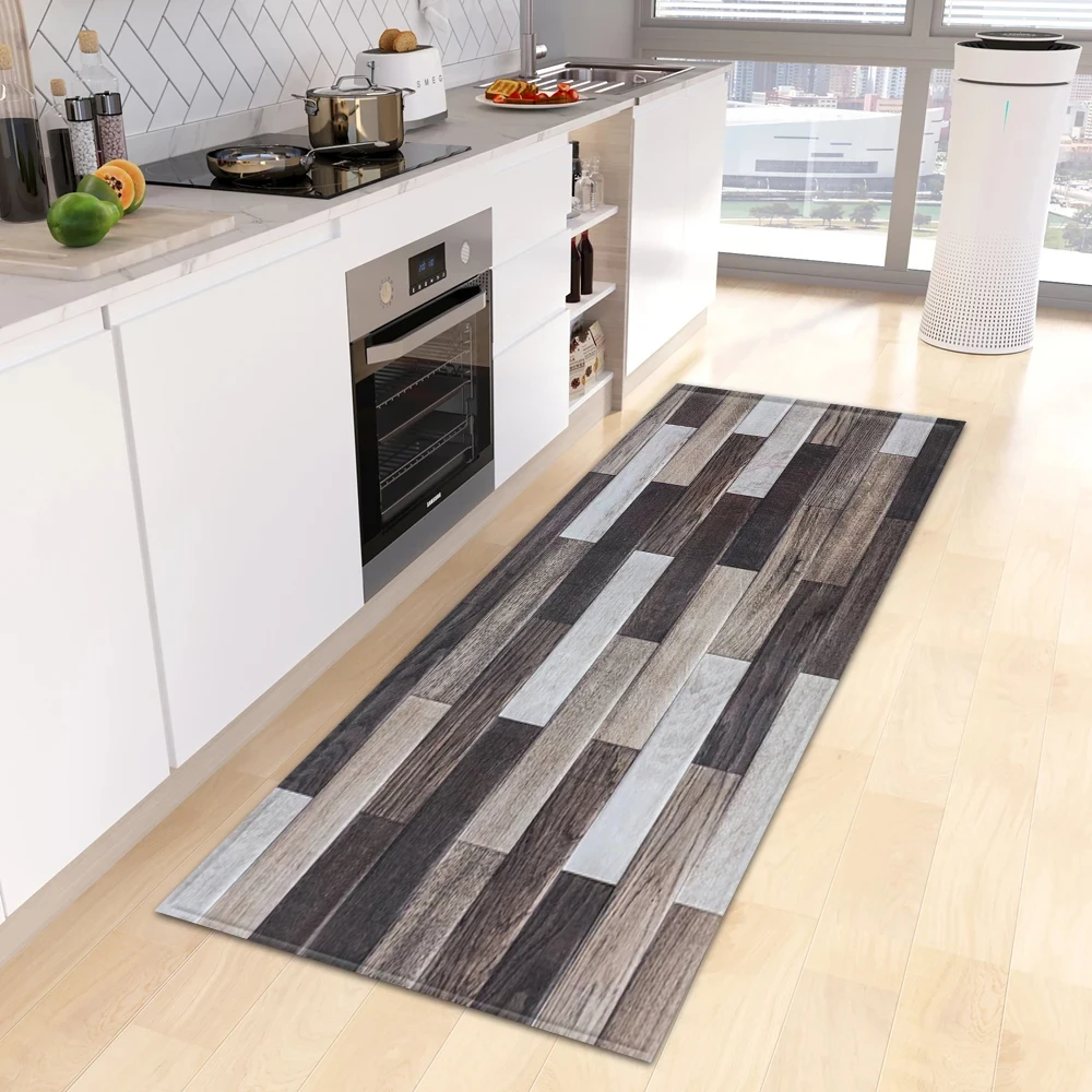 Modern Wood Grain Print Kitchen Floor Mat House Entrance Doormat Home Living Room Bedroom Tatami Floor Decor Carpet Bath Rug