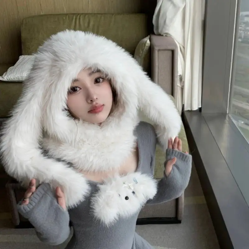 Insstyle 긴 귀 비니 모자 통기성 풀오버 발라클라바 모자 레이디 스키 모자