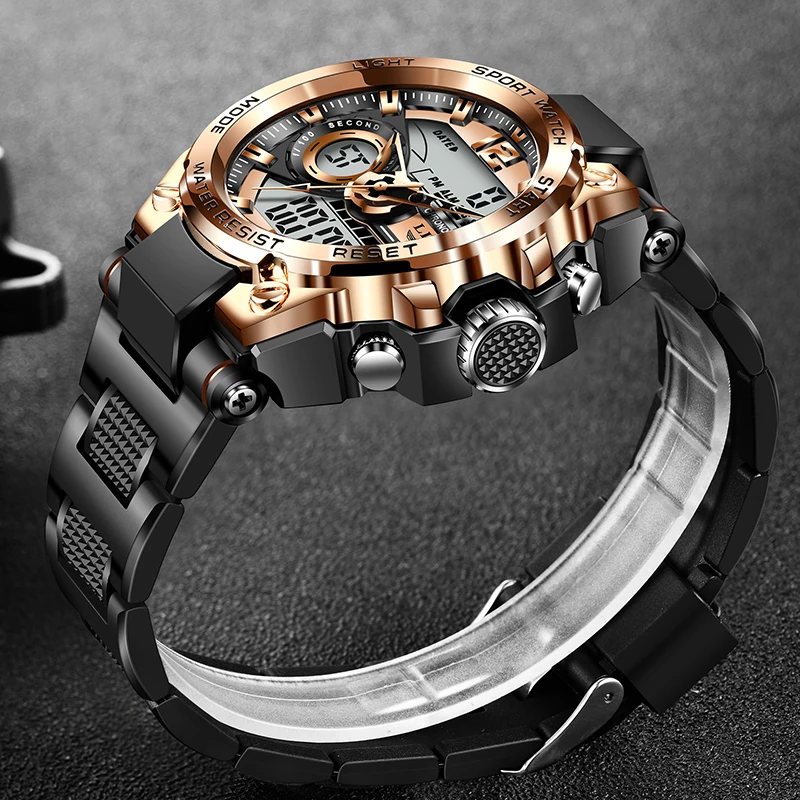 LIGE Diver Watch Men 50M Waterproof Dual Display Analog Digital Watch for Men LED Backlight Quartz Chronograph Montre Homme+BOX