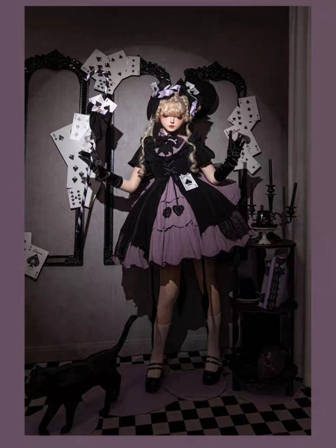 Cos Lolita Girl Strange Thief Spades A Original Lolita Magic Girl High Waist Short Sleeve Dress Retro Gothic Dress