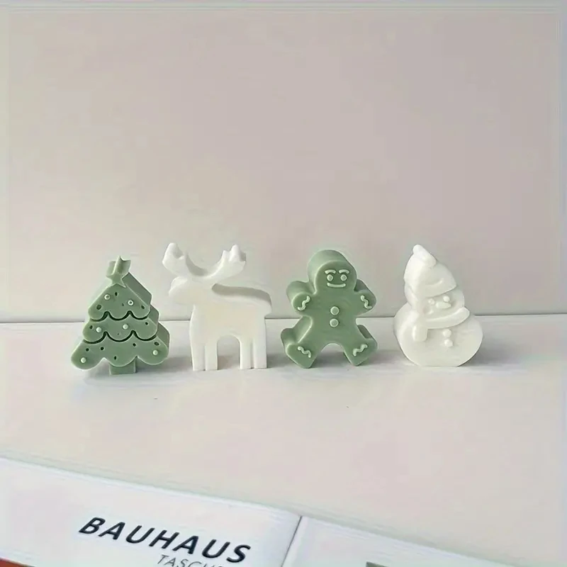 3 stücke Silikon Kerze Form Set Weihnachten Baum Lebkuchen Mann Schneemann DIY Zeichnung Animation Yeso Ton Harz Dekoration Form