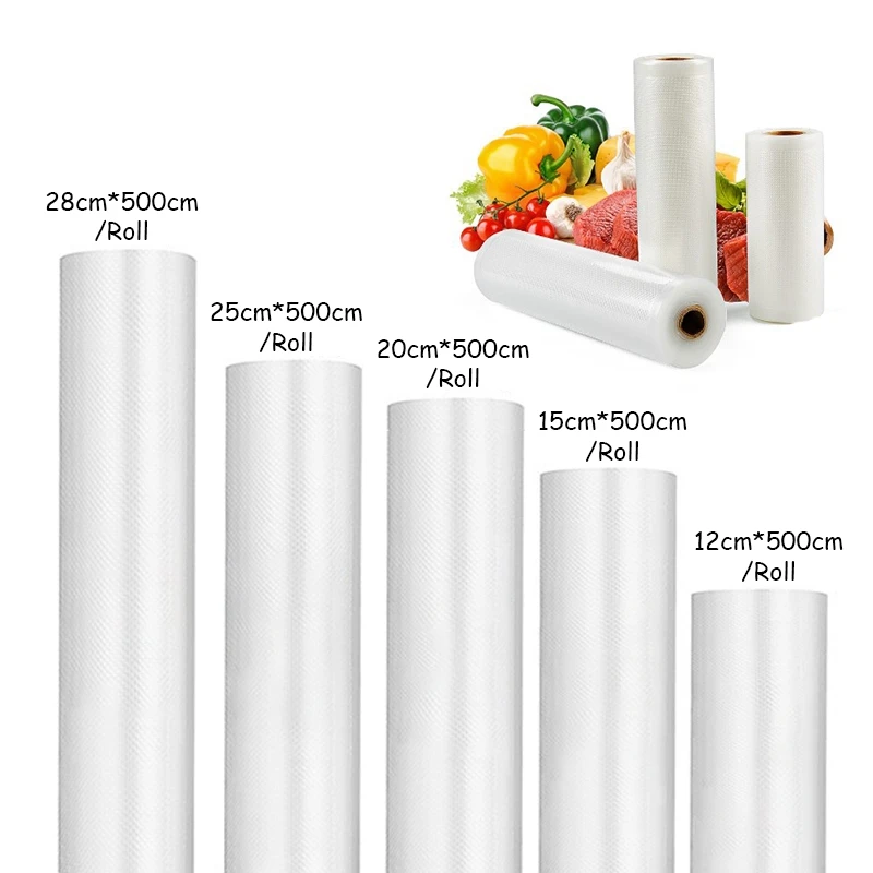 5 قطعة فراغ حقائب للطعام فراغ السدادة الغذاء الطازجة طويلة حفظ 12 + 15 + 20 + 25 + 28 سنتيمتر * 500 سنتيمتر رولز/مجموعة أكياس ل فراغ باكر