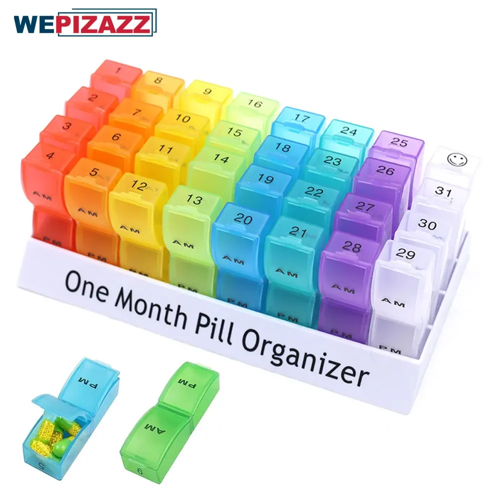 

Monthly Pill Organizer 2 Times A Day, One Month Pill Box AM PM, 30 Days Pill Case To Hold Vitamin and Travel Medicine Organizer