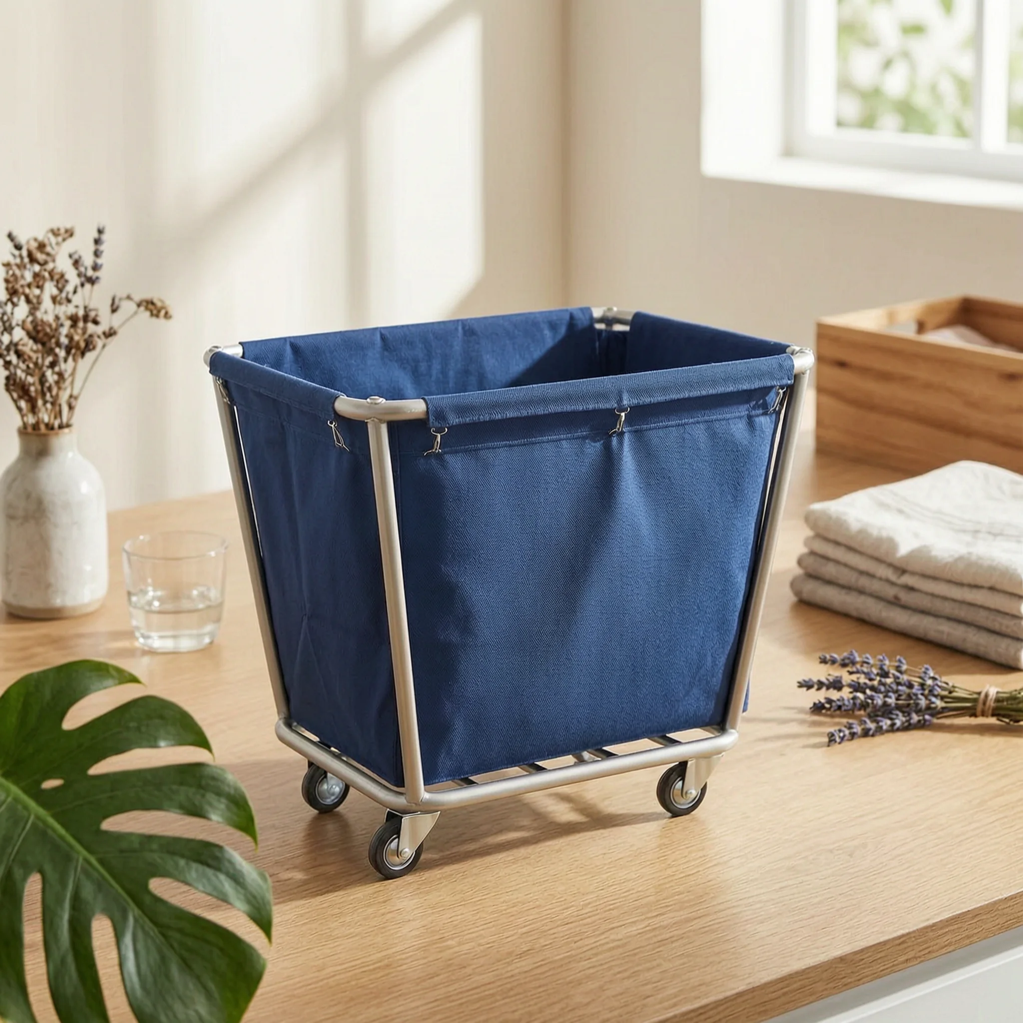 Linen Cart with Cloth Bag Commercial Laundry Cart with Wheels Rolling Laundry Hamper Industrial Large for Housekeeping Personnel