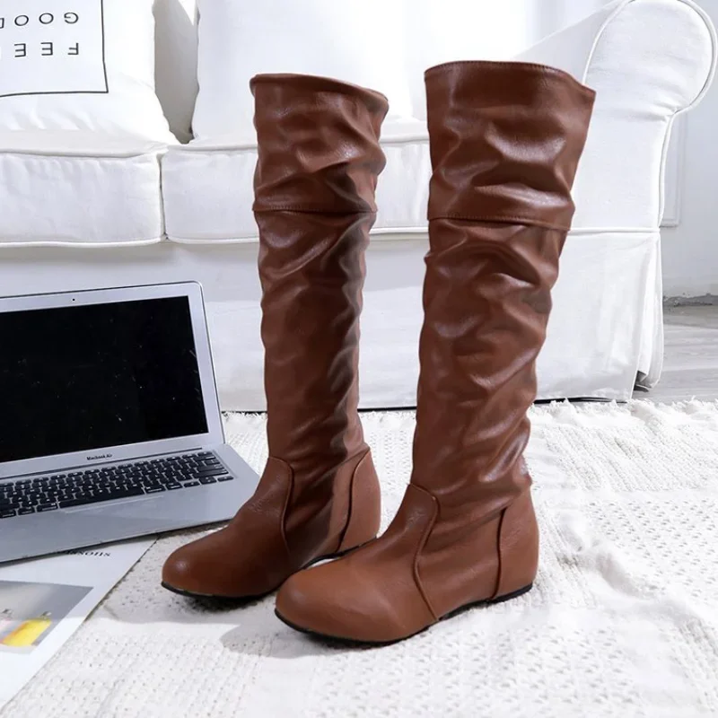 2023 High Heel Boots for Women Winter Knight Boots Fashion Retro Belt Buckle Knee High Boots Female Long Boots Botas De Mujer PU