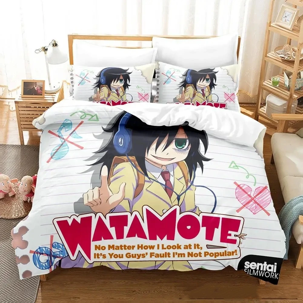 

2023 Watamote Bedding Set Single Twin Full Queen King Size Bed Set Adult Kid Bedroom Duvetcover Sets Anime parure de lit Bed