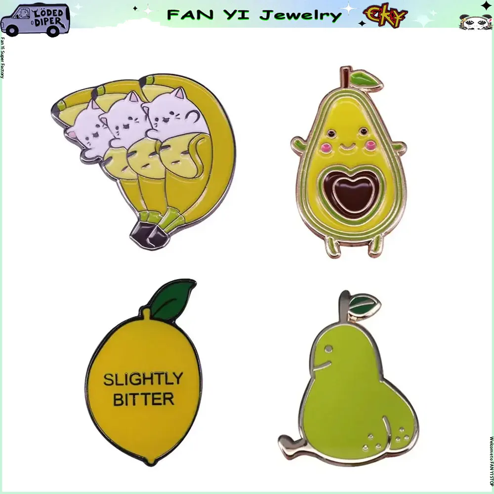 

Funny Fruit Elf Metal Enamel Pins Banana Lemon Avocado Lapel Brooches Hoodie Backpack Hat Badge Decorative Accessories Fans Gift