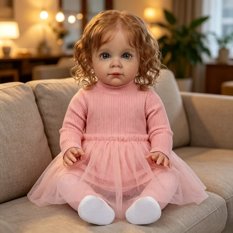 

60cm Soft Cloth Body Reborn Toddler Girl Doll Maggi 3D Skin Painted Visible Veins Lifelike Curly Hair Baby Girl