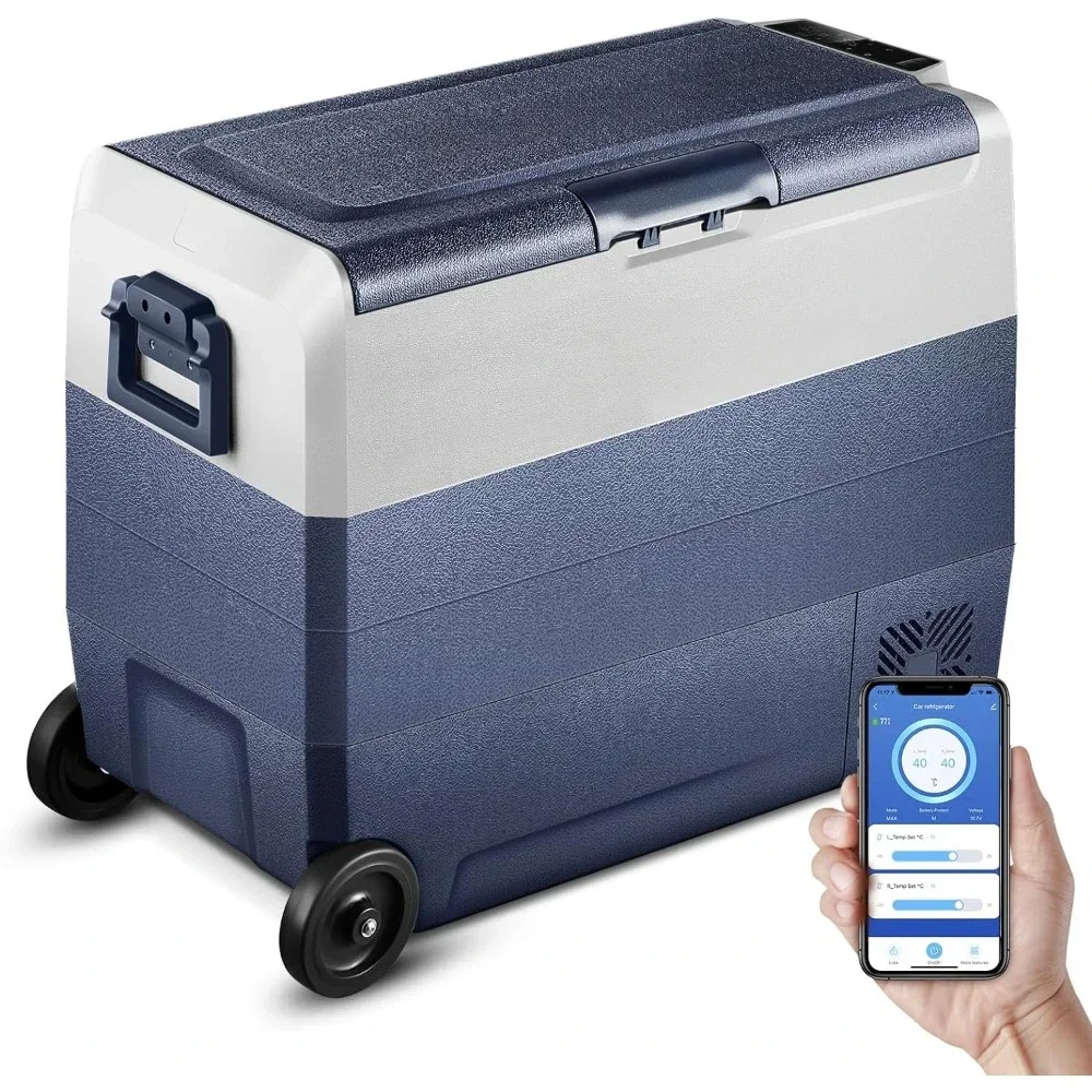 RV Camping Cooler With Wheels Nature Hike Ice Box 64 Quart（60L）-4℉-68℉ Portable Freezer Car Fridge Dual Zone WiFi APP Control