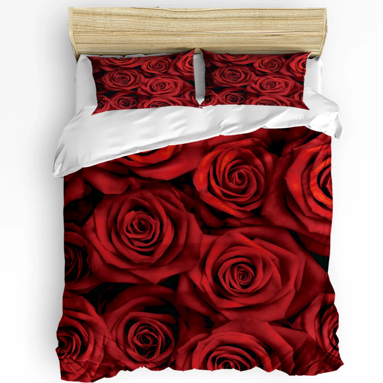 Dark Rose Love Flower 3pcs Duvet Cover Set Pillow Case Bedroom Single Double Bed Comforter Bedding Set Quilt Cover