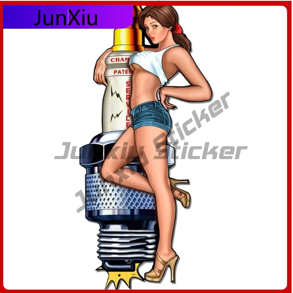 

Spark Plug Pin Up Girl Sticker Decal Toolbox Sticker Car Bumper Wall Mechanic Decals Rv Stickers For Car Decoration Wall Sticker
