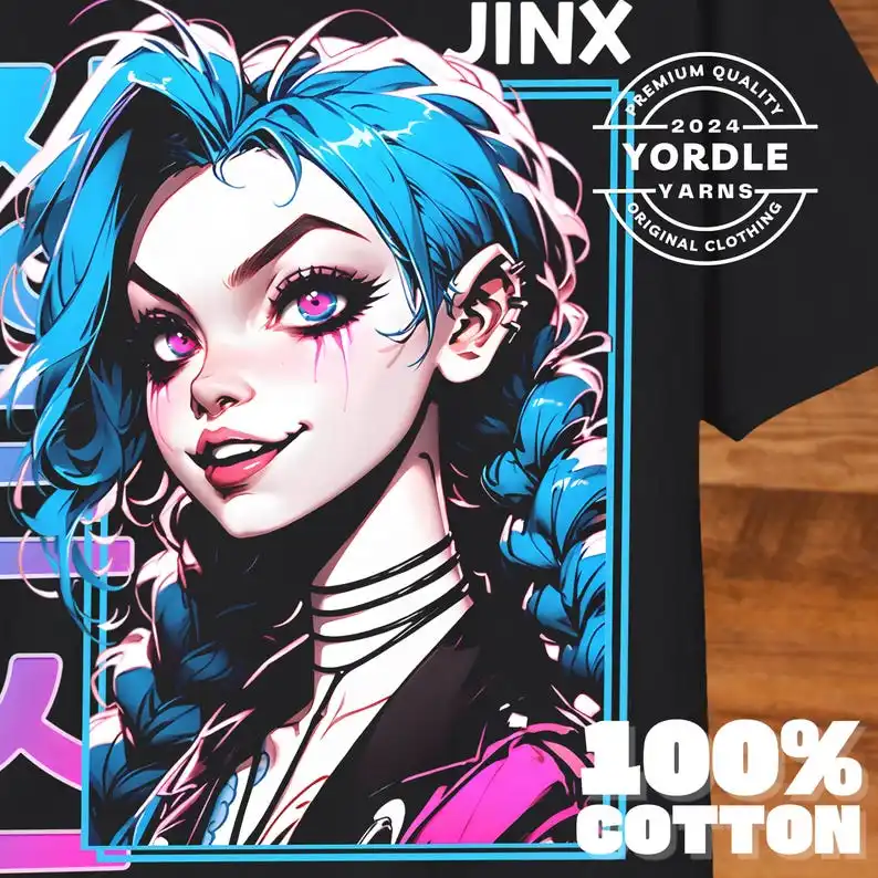 Arcane Jinx shirt for Arcane Fanart tee Japanese Style Shirt t-Shirt Jinx Powder High Quality