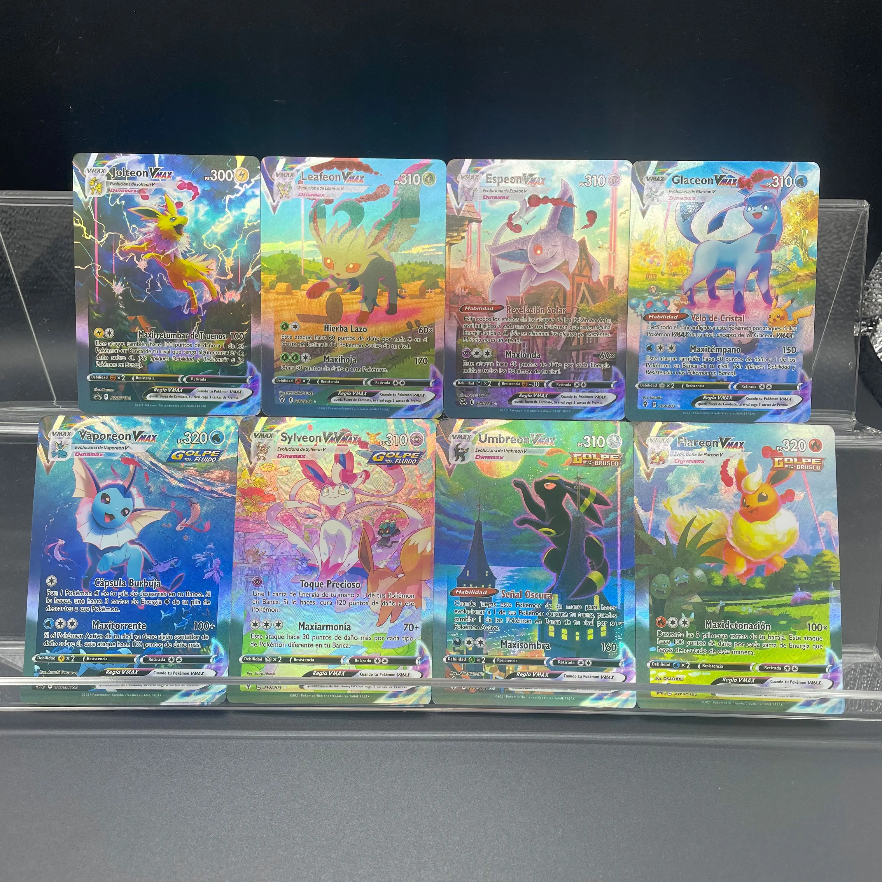 لتقوم بها بنفسك ذاتية الصنع Ptcg Umbreon Eevee Jolteon Glaceon Ex Umbreon Vmax الإسبانية الانكسارية اللون فلاش الملمس جمع بطاقة هدية #1