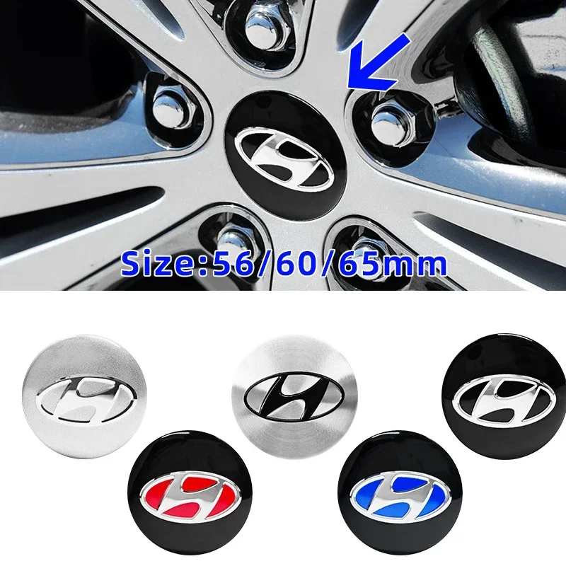 4pcs 56mm 60mm 65mm Car Wheel Center Sticker Hub Cap Decal Emblem For Hyundai Genesis I20 I30 I40 IX20 IX35 Kona Getz Veloster view 2