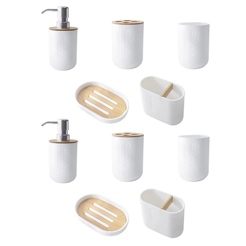 

10Pcs Bamboo Bathroom Set Toilet Brush Holder Toothbrush Glass Cup Soap Dispenser Soap Dish Bathroom Accessories