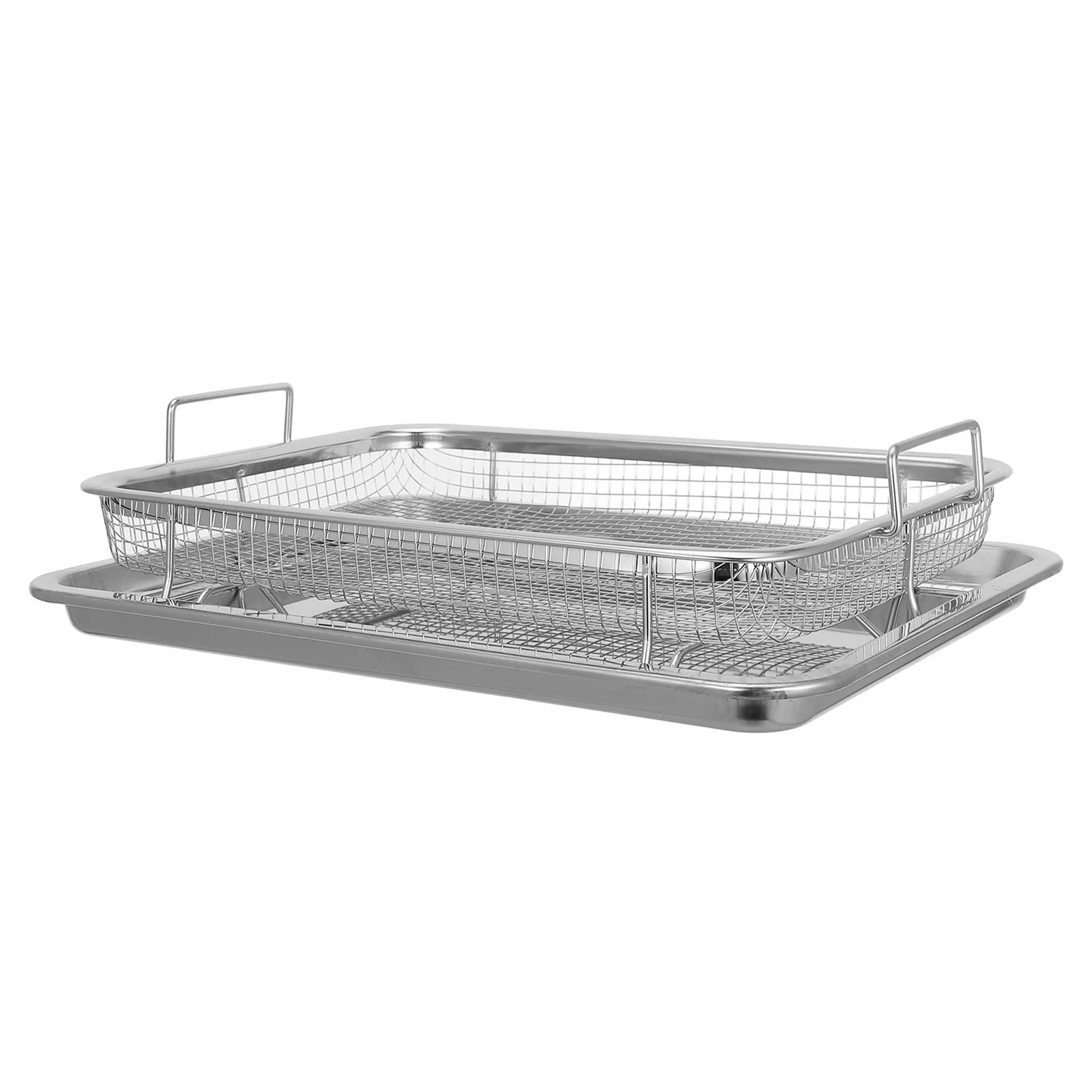 

2pcs Stainless Steel Grill Basket Set Air Fryer Oven Tray Baking Pan Filter Crisper Mesh Accessories Kitchen Bar Tools
